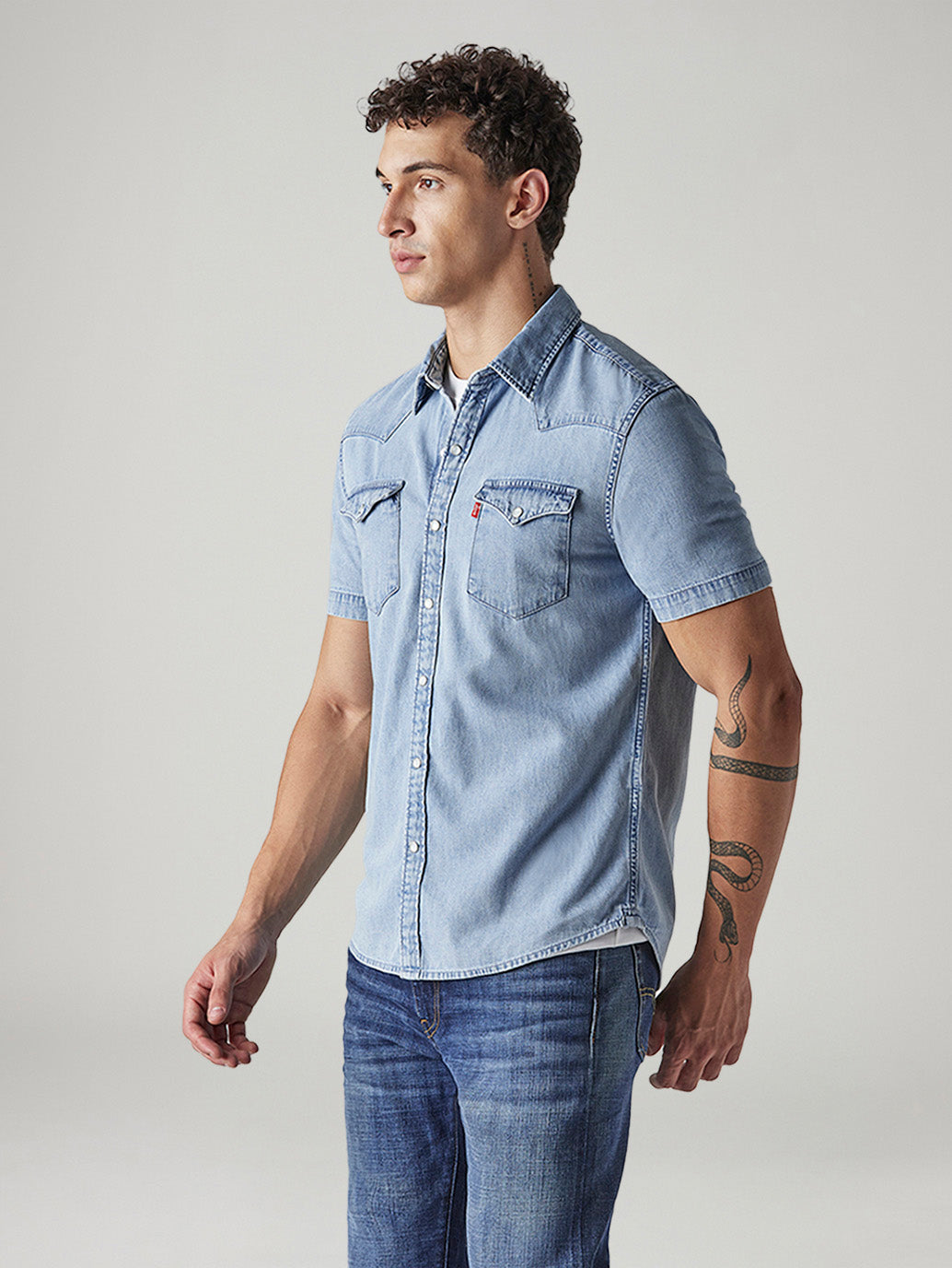 Men's Solid Slim Fit Denim Shirt - Side View