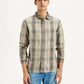 Men's Checkered Beige Slim Fit Shirt - Front View