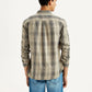 Men's Checkered Beige Slim Fit Shirt - Back View