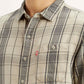 Men's Checkered Beige Slim Fit Shirt - Detail View