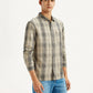 Men's Checkered Beige Slim Fit Shirt - Side View