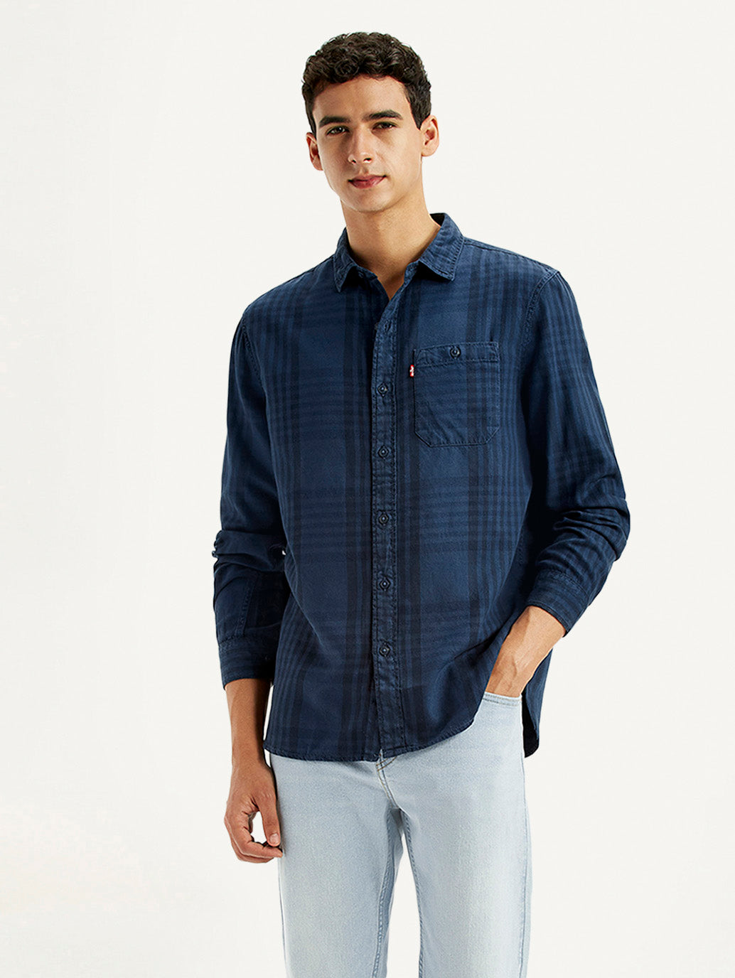 Men's Checkered Dark Blue Slim Fit Shirt - Styleshot View
