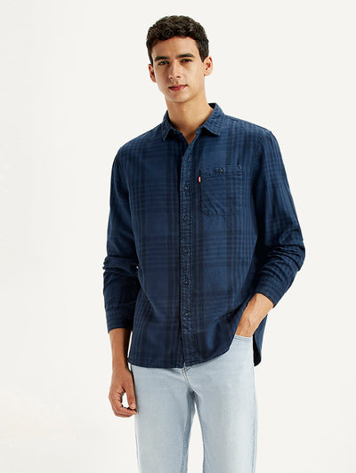 levi's Men's Checkered Dark Blue Slim Fit Shirt-picture-10