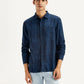 Men's Checkered Dark Blue Slim Fit Shirt - Front View