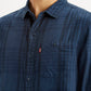 Men's Checkered Dark Blue Slim Fit Shirt - Detail View