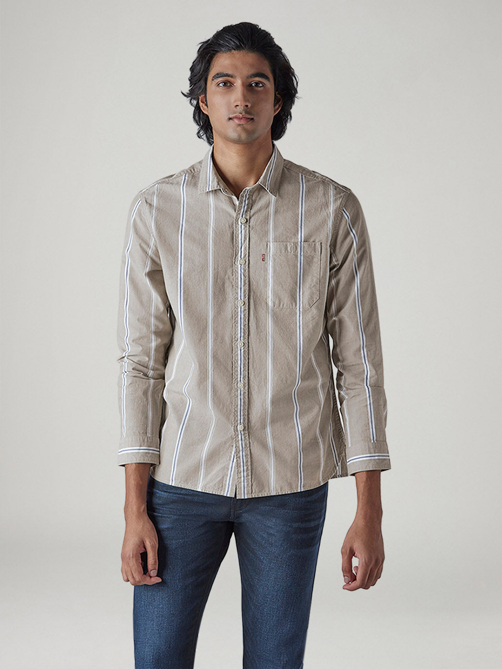 Men's Striped Slim Fit Dobby Shirt - Front View