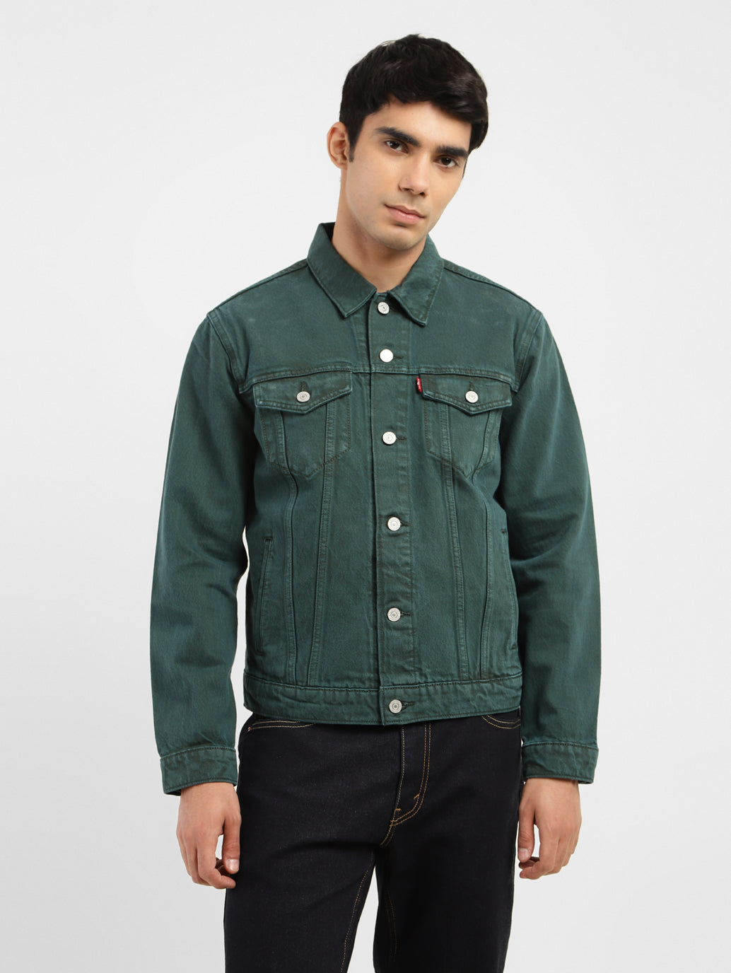 Men's Solid Spread Collar Denim Jacket