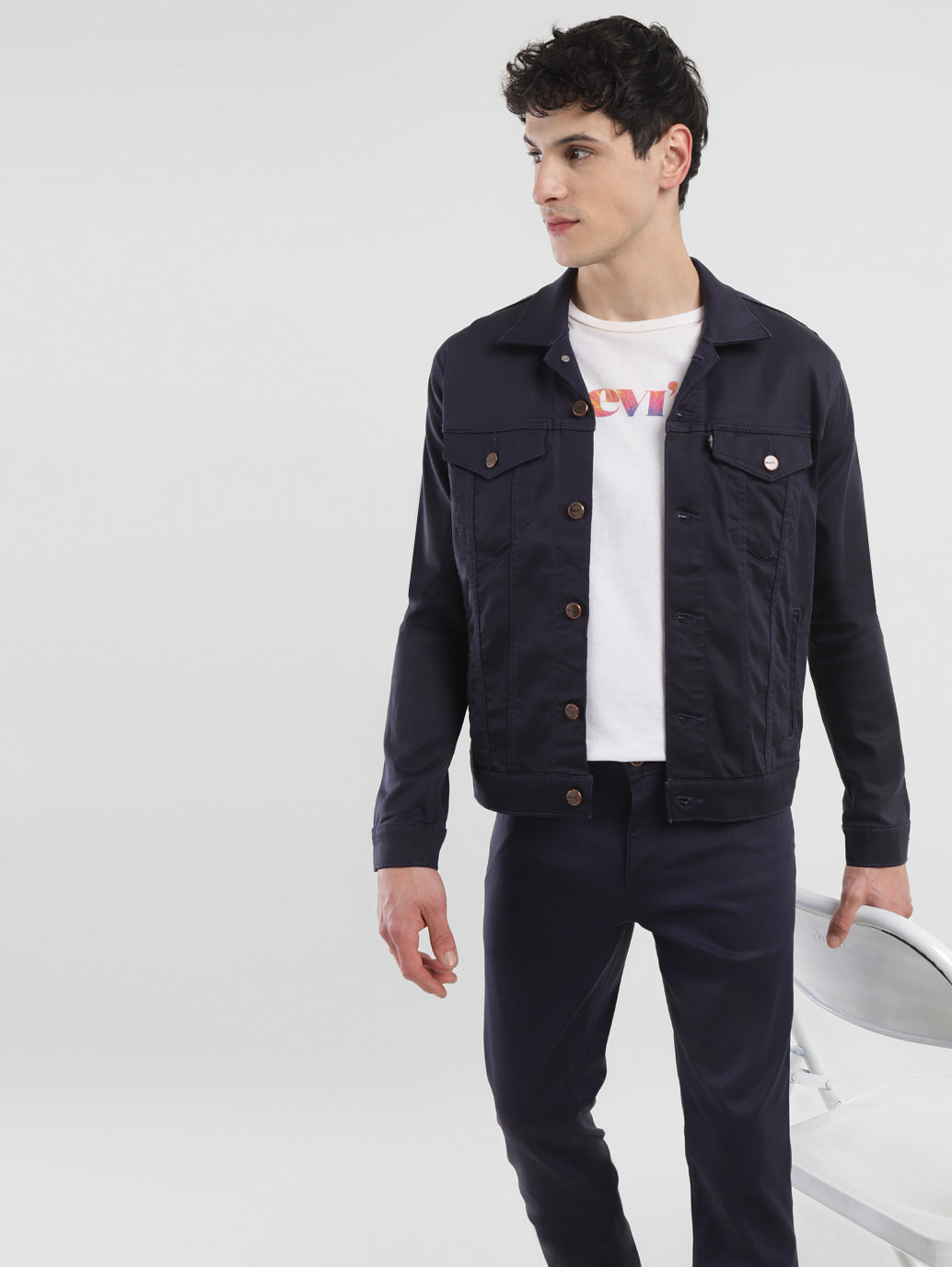 Men's Redloop Solid Navy Spread Collar Jackets