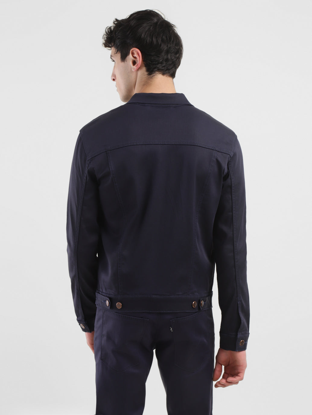 Men's Solid Navy Spread Collar Jackets