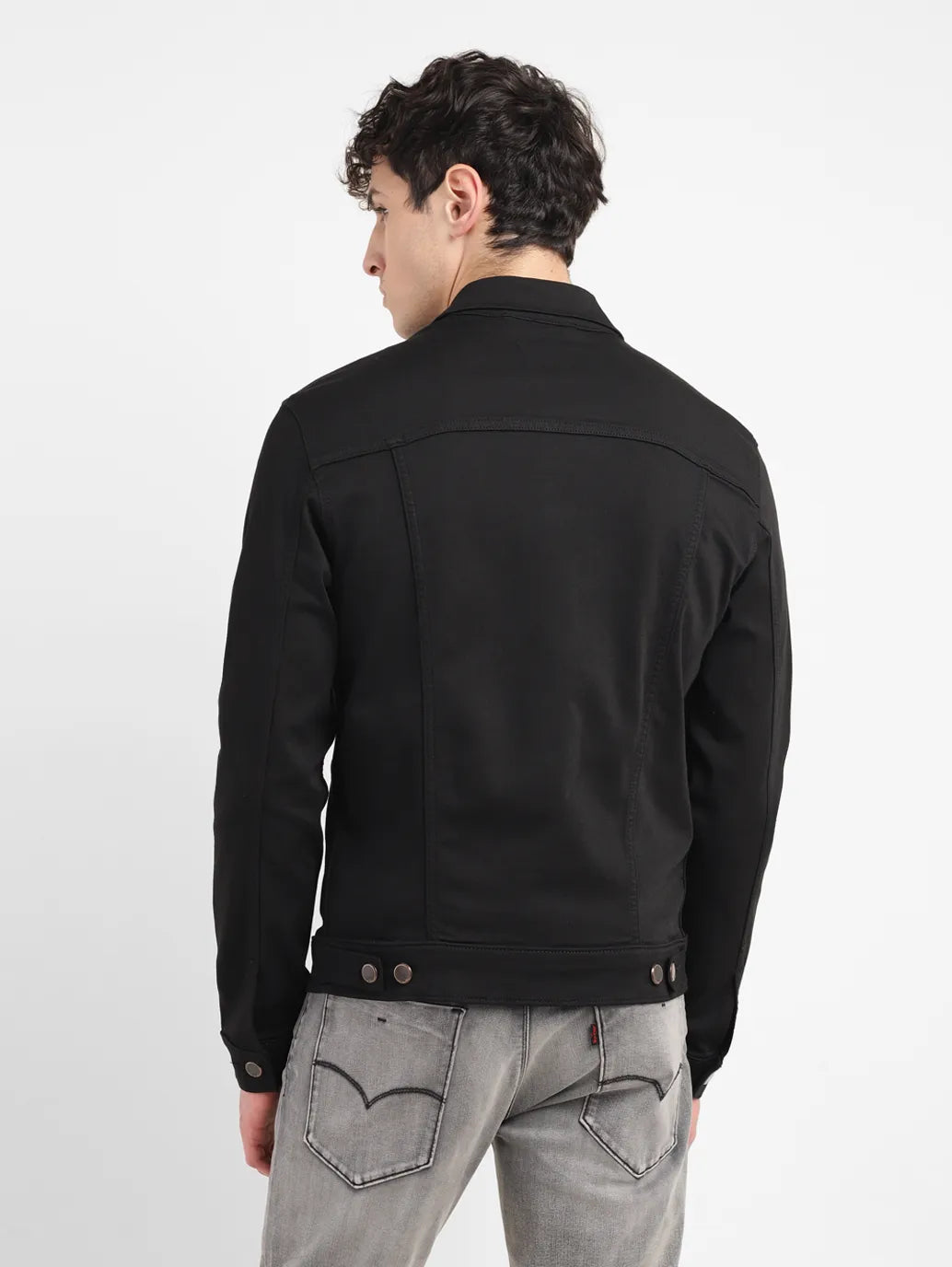Men's Solid Black Spread Collar Jacket