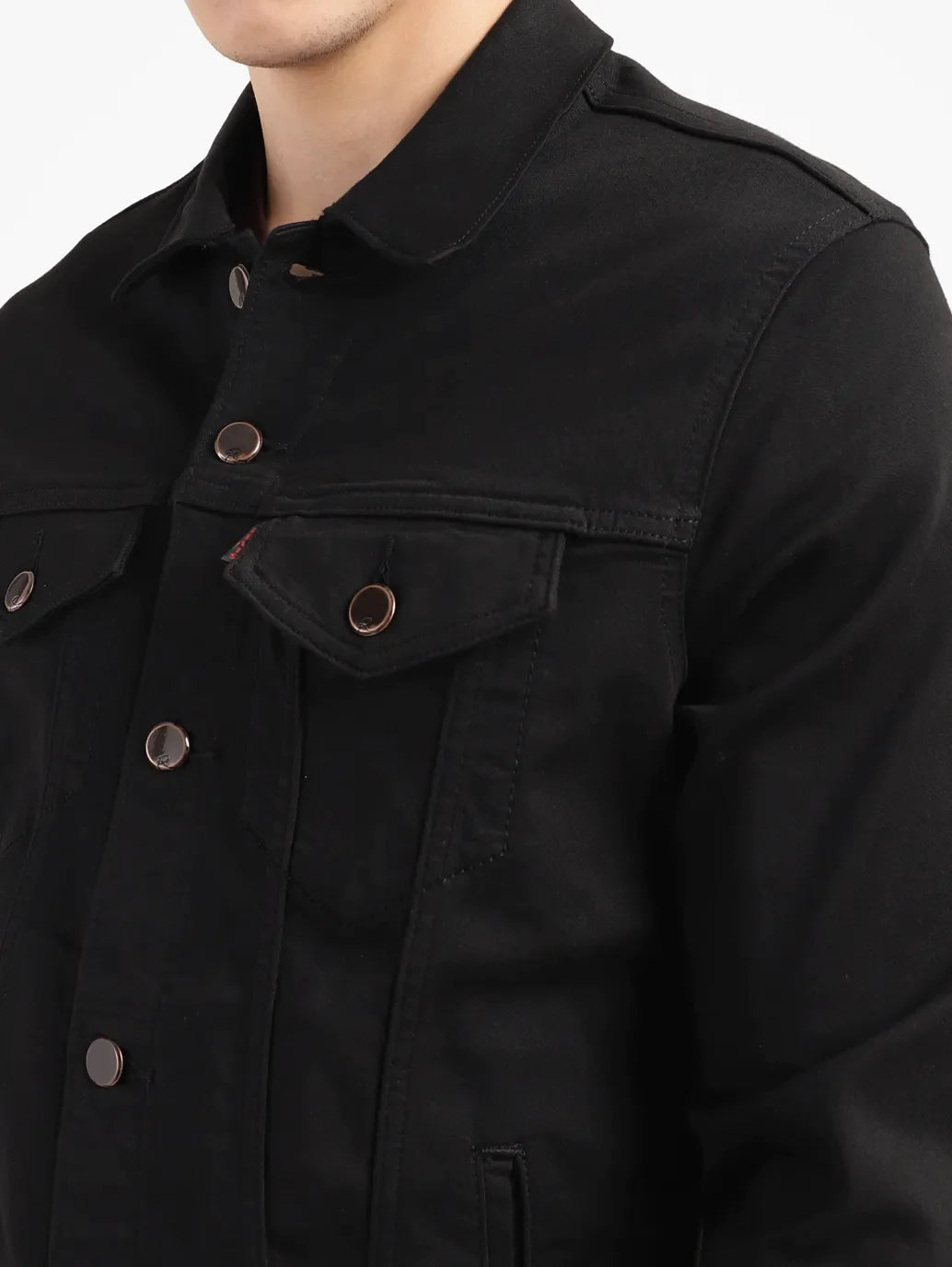 Men's Solid Black Spread Collar Jacket
