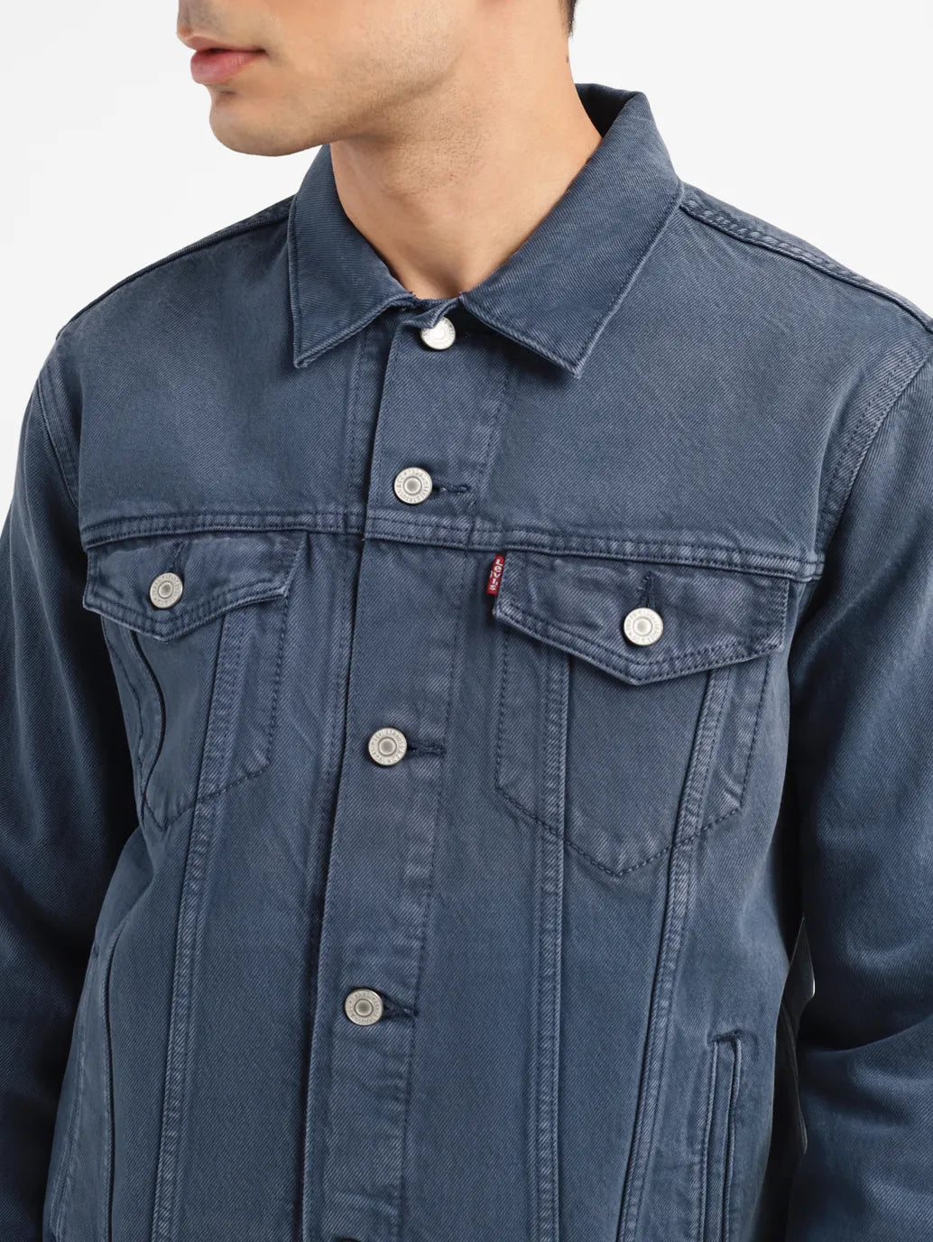 Men's Solid Mid Indigo Spread Collar Jacket