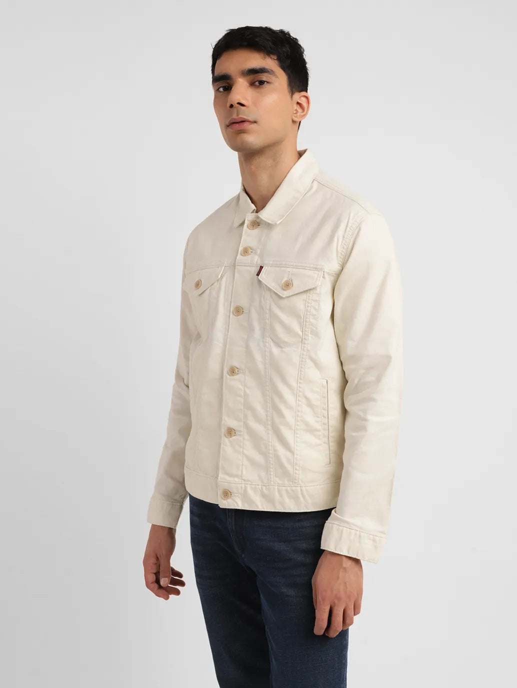 Men's Solid Cream Spread Collar Jacket