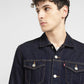 Men's Embroidered Dark Indigo Spread Collar Jacket