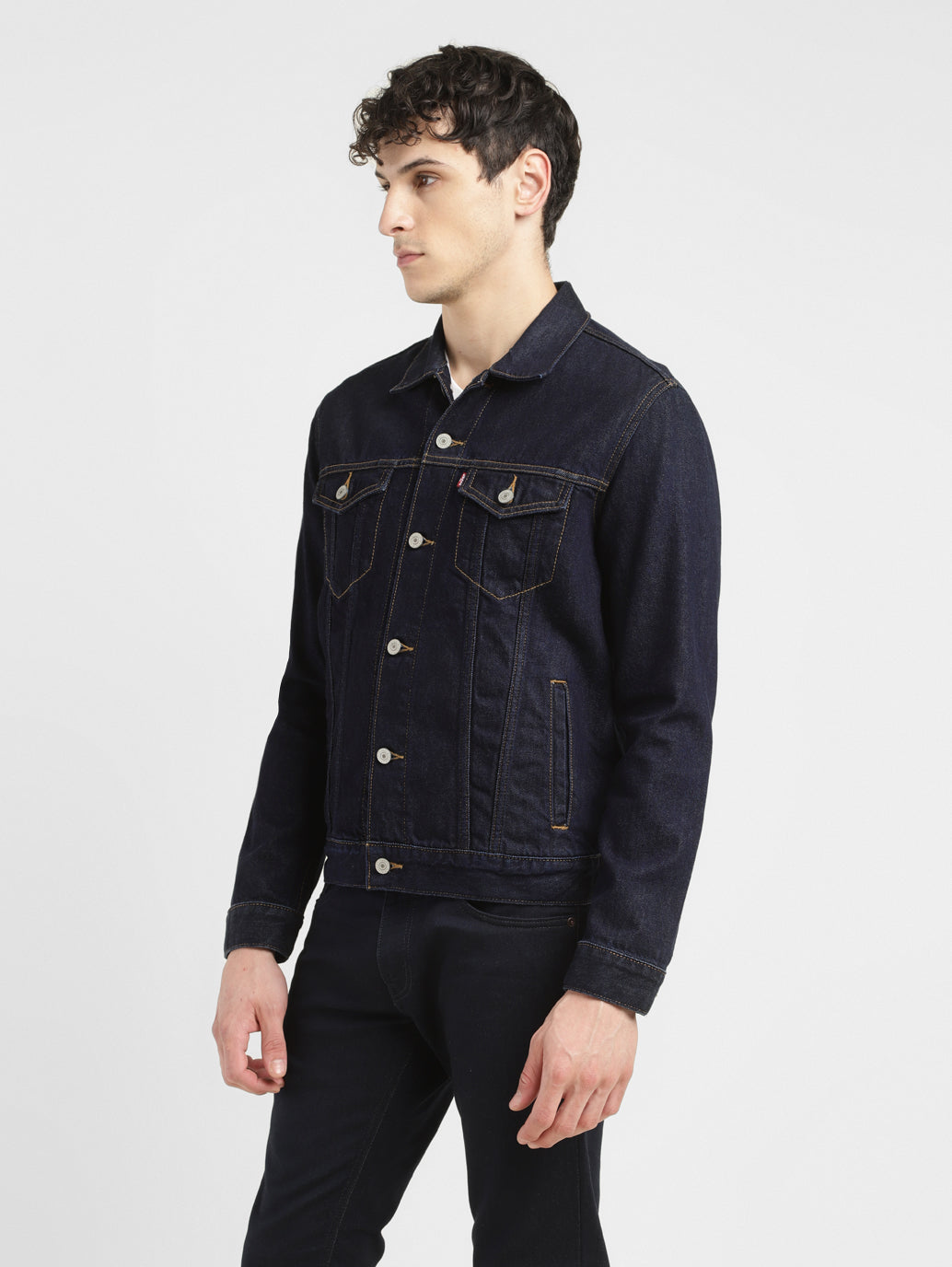 Men's Embroidered Dark Indigo Spread Collar Jacket
