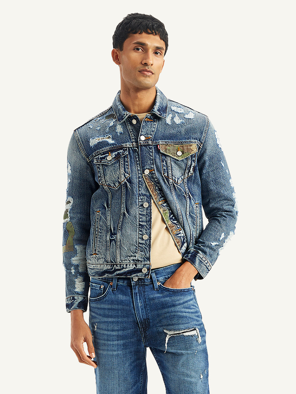 Men's Solid Indigo Spread Collar Denim Jacket