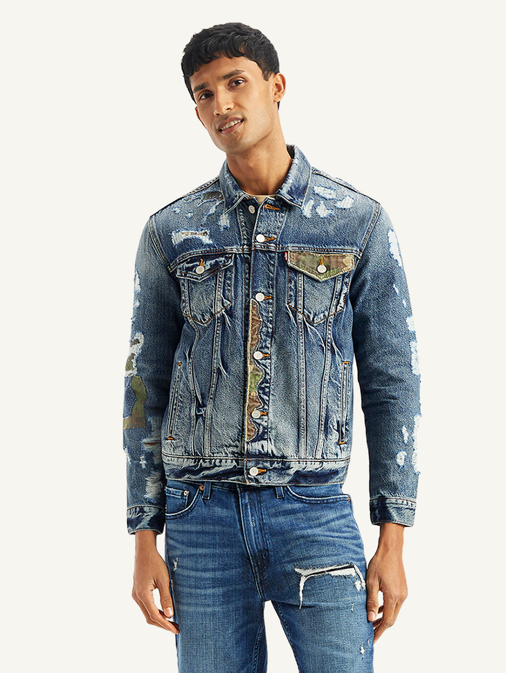 Men's Solid Indigo Spread Collar Denim Jacket