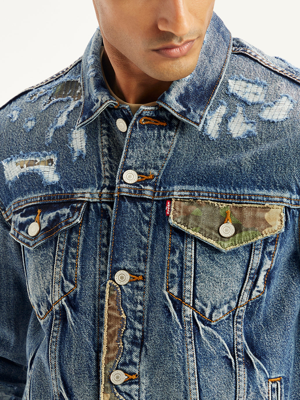 Men's Solid Indigo Spread Collar Denim Jacket