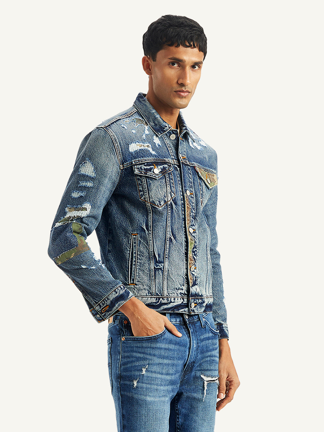 Men's Solid Indigo Spread Collar Denim Jacket