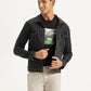 Men's Solid Black Spread Collar Trucker Jacket