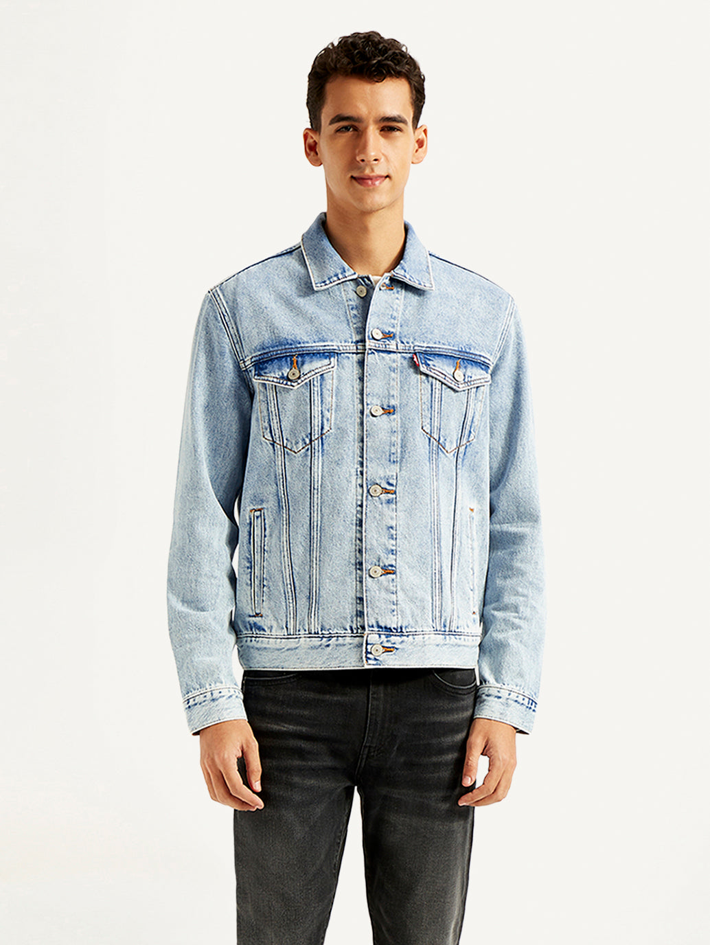 Men's Solid Light Blue Denim Jacket