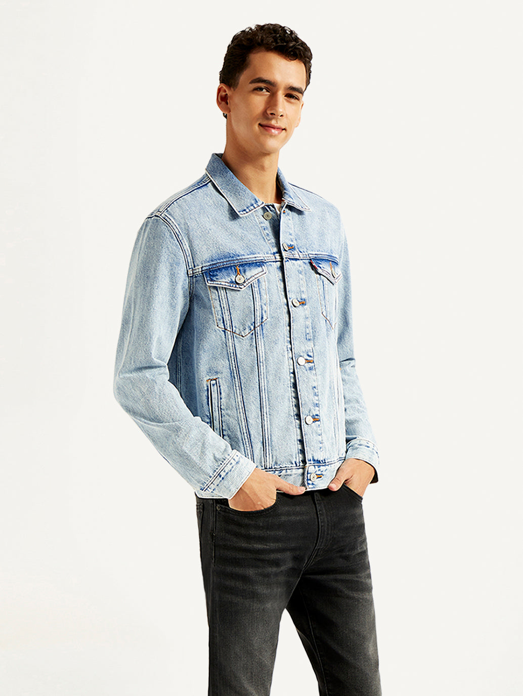 Men's Solid Light Blue Denim Jacket