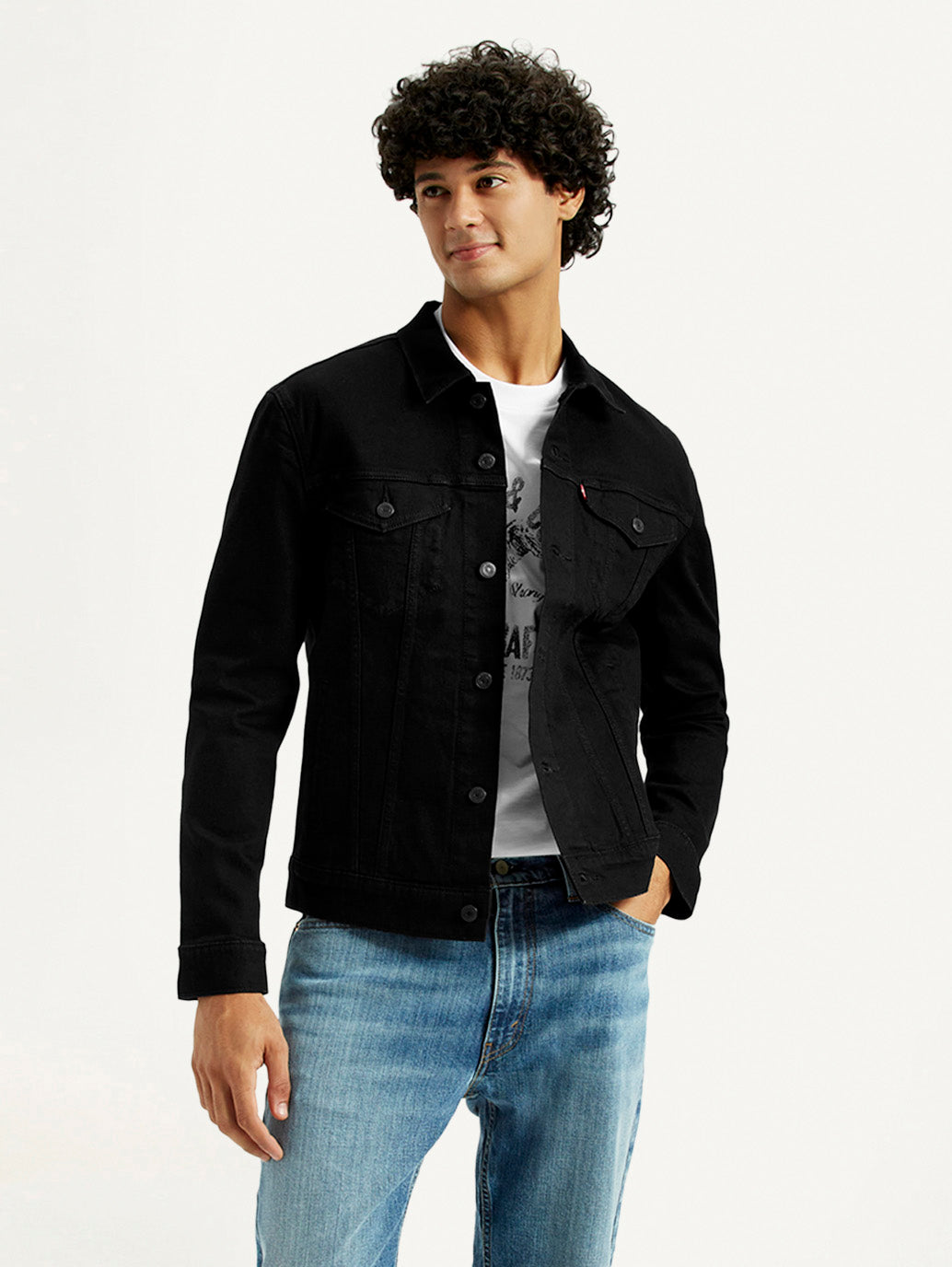 Men's Solid Black Spread Collar Jacket - Styleshot View