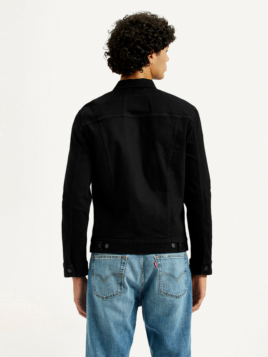 Men's Solid Black Spread Collar Jacket - Back View