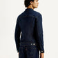 Men's Solid Blue Spread Collar Denim Jacket - Back View