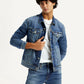 Men's Solid Med Indigo Spread Collar Denim Jacket - Styleshot View