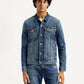 Men's Solid Med Indigo Spread Collar Denim Jacket - Front View
