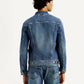 Men's Solid Med Indigo Spread Collar Denim Jacket - Back View