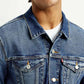 Men's Solid Med Indigo Spread Collar Denim Jacket - Detail View