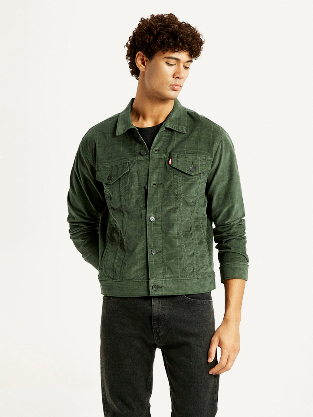 Men's Checkered Green Trucker Jacket - Styleshot View