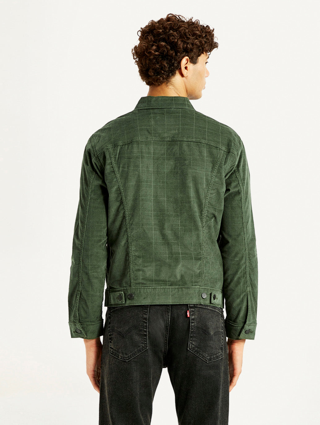 Men's Checkered Green Trucker Jacket - Back View