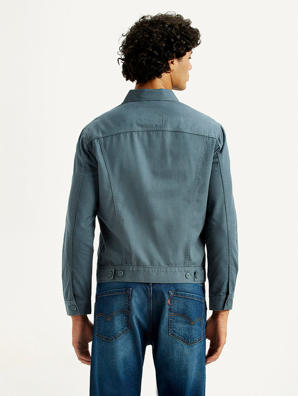 Men's Solid Blue Spread Collar Linen Jacket - Back View