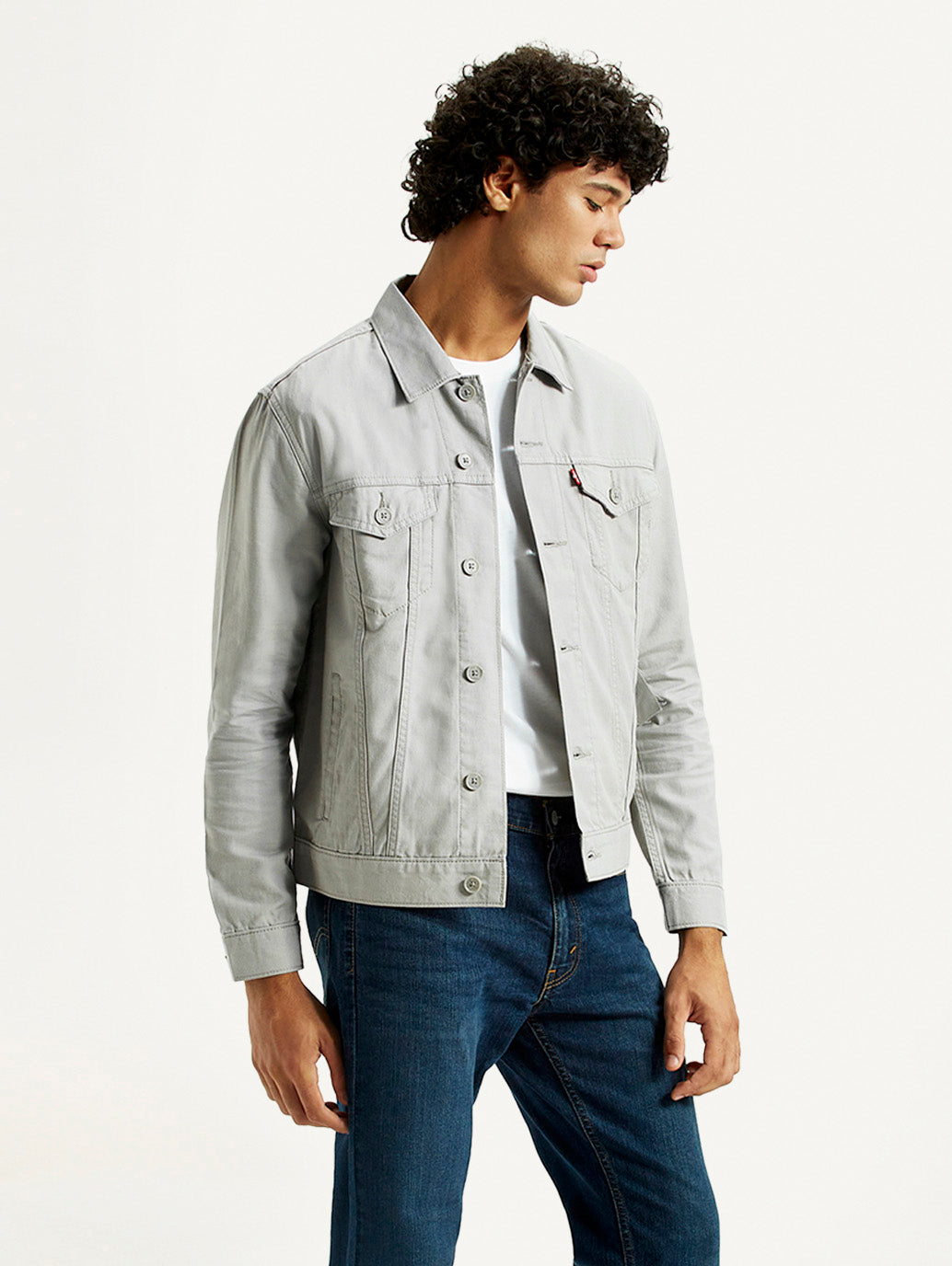 Men's Solid Grey Spread Collar Linen Jacket - Styleshot View