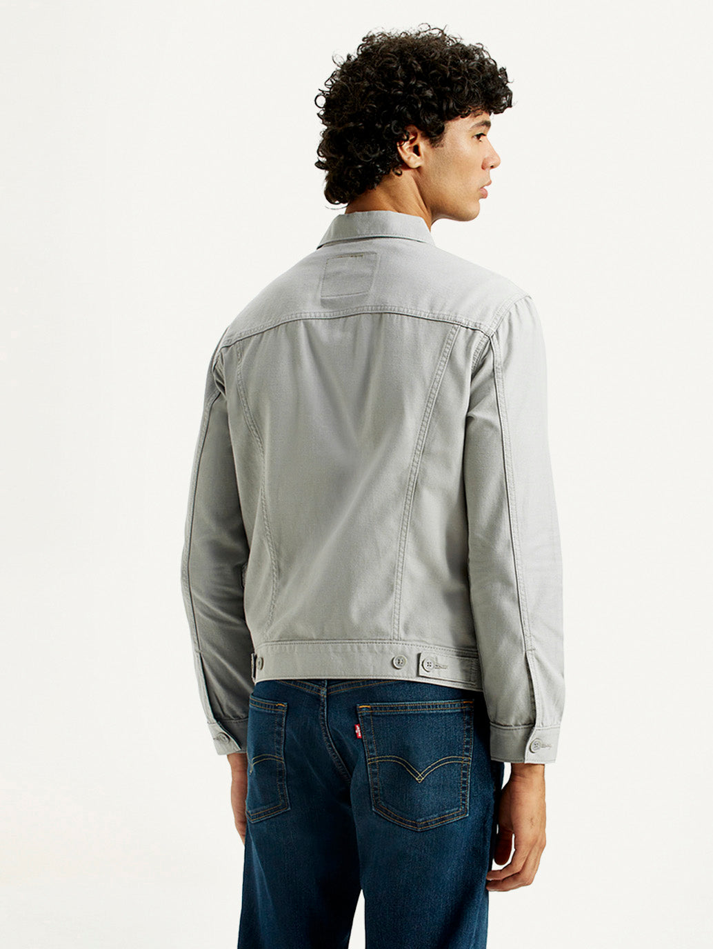 Men's Solid Grey Spread Collar Linen Jacket - Back View