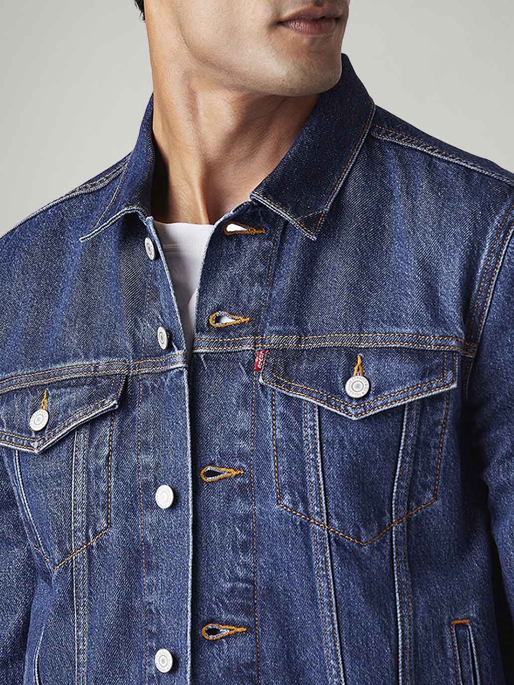 Men's Solid Regular Fit Denim Trucker Jacket - 20 View