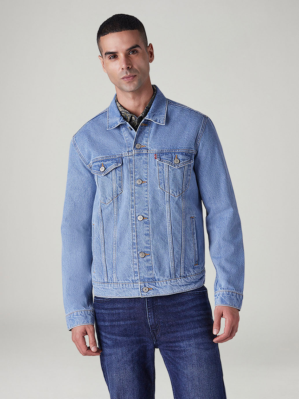 Men's Solid Regular Fit Denim Jacket - Front View