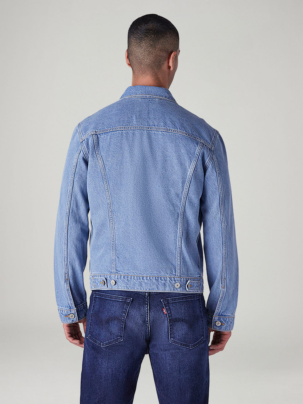 Men's Solid Regular Fit Denim Jacket - Back View