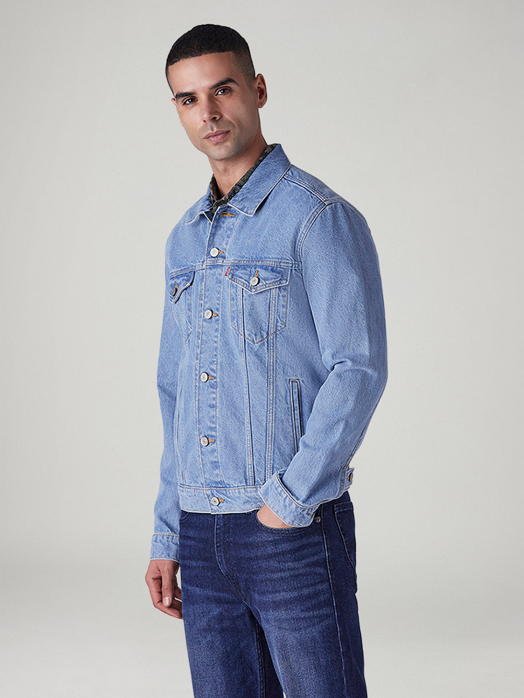 Men's Solid Regular Fit Denim Jacket - Side View