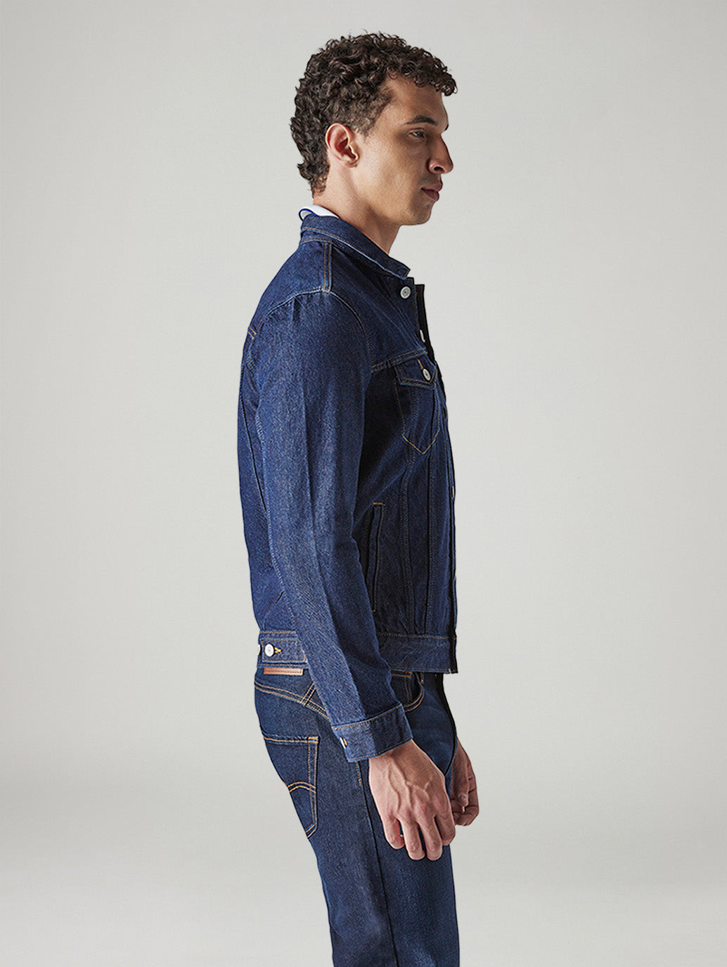 Men's Solid Regular Fit Denim Jacket - Side View