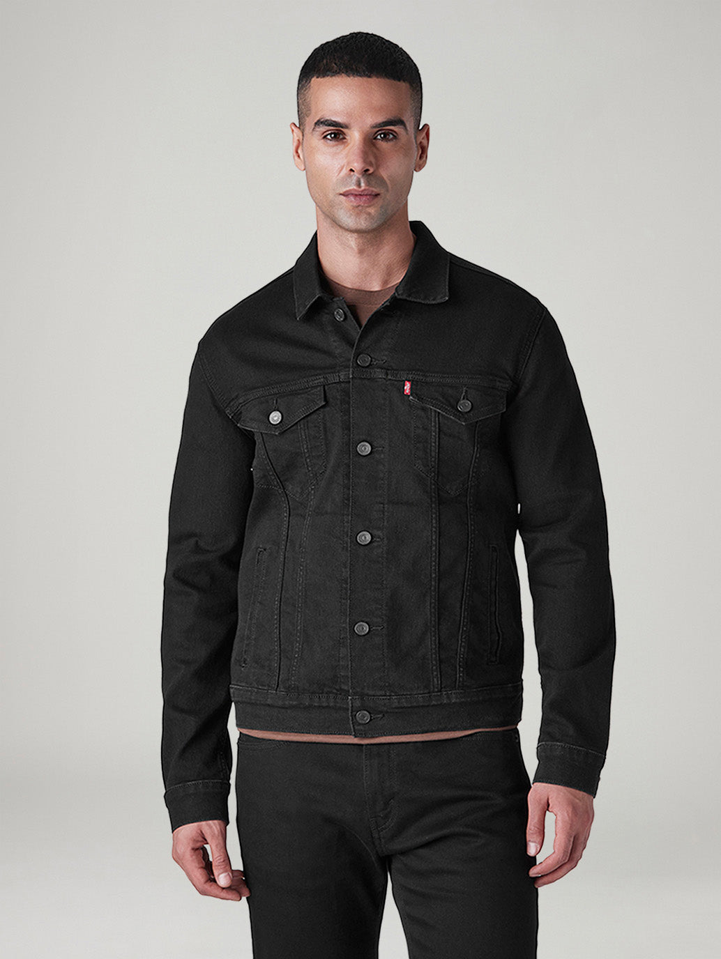 Men's Solid Regular Fit Denim Jacket - Front View