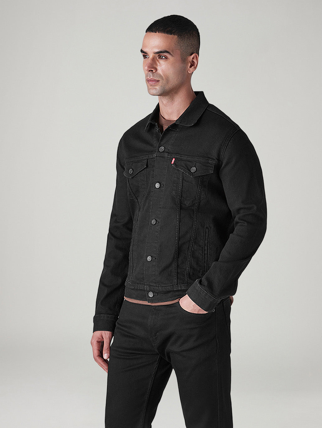 Men's Solid Regular Fit Denim Jacket - Side View