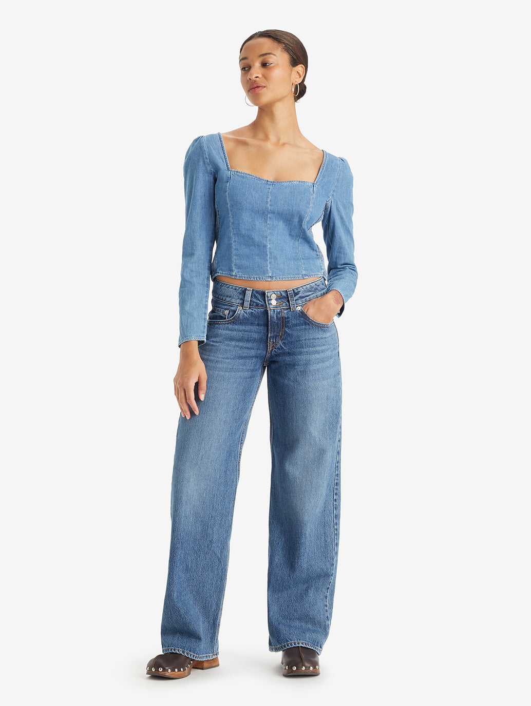 Women's Blue Loose Fit Low Rise Jeans