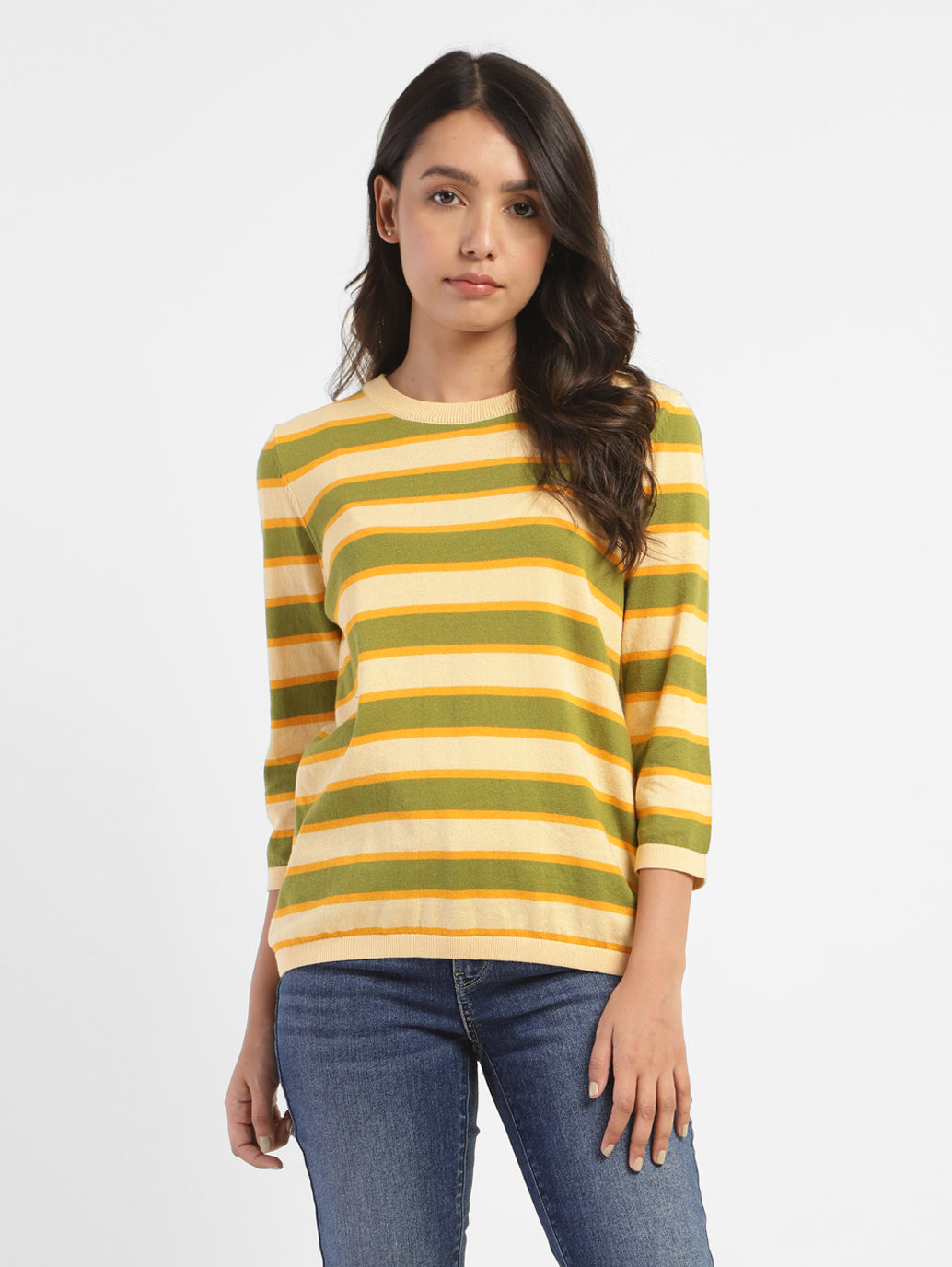 Women's striped clearance crew neck sweater