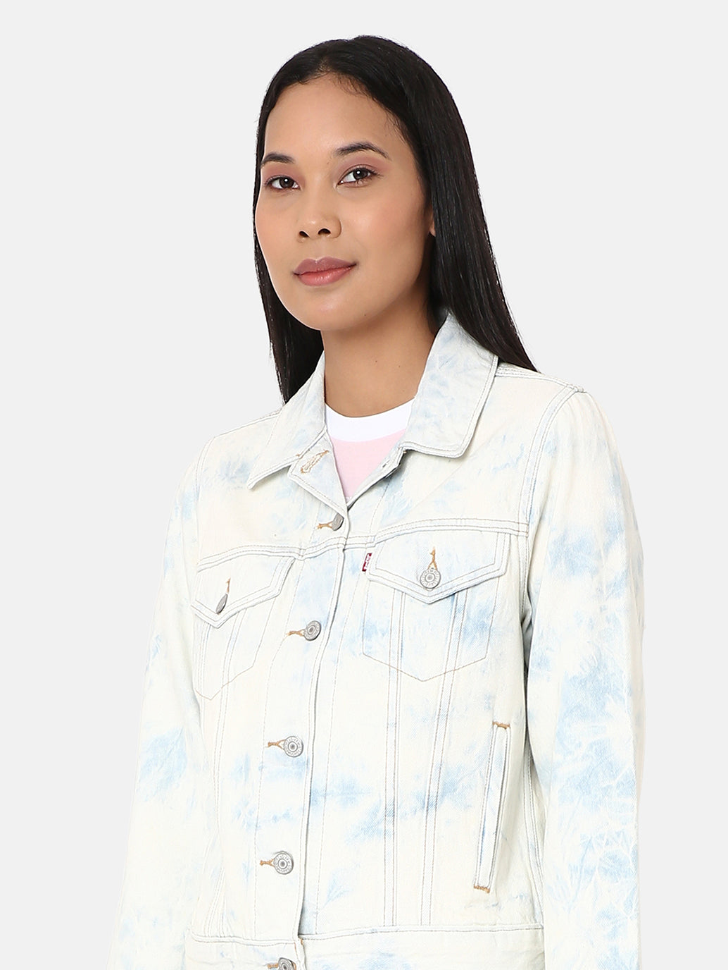 Women's Solid Light-Blue Spread Collar Trucker Jacket