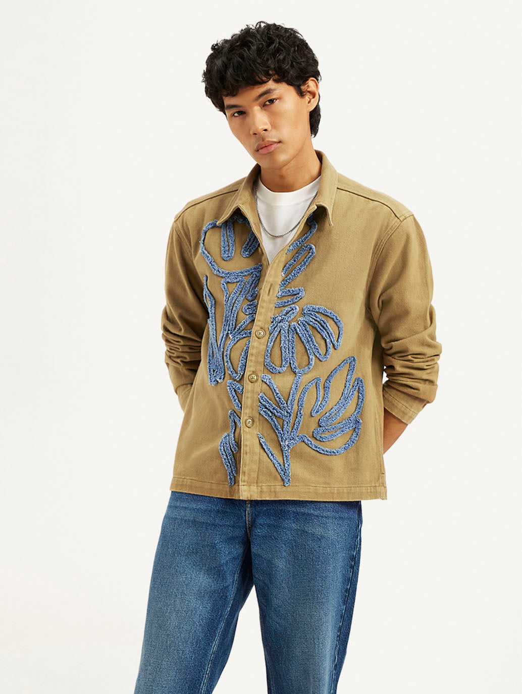 Men's Embroidered Brown Relaxed Fit Shacket - 2cb19cff111547286426c25cad8032b5 View