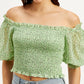 Women's Floral Green Off Shoulder Top - 2df867e4fa2cc385da6b54bafa8413da View